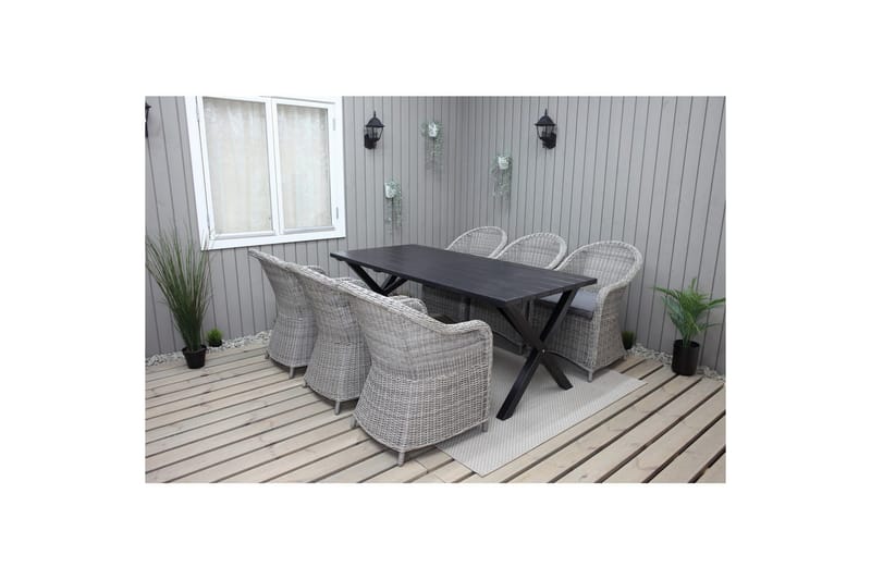 Udendørs møbelgruppe 190 cm Bord & 6 Belize grå stole Sort - Sort - Havemøbler - Udendørsgruppe - Havesæt