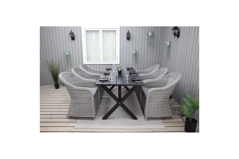 Udendørs møbelgruppe 190 cm Bord & 6 Belize grå stole Sort - Sort - Havemøbler - Udendørsgruppe - Havesæt