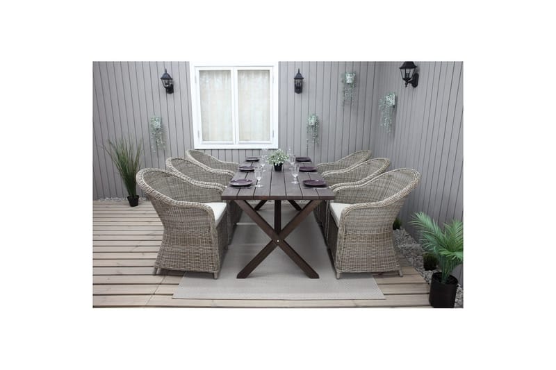 Udendørs møbelgruppe 190 cm Bord & 6 Belize naturlige stole Brun - Brun - Havemøbler - Udendørsgruppe - Havesæt