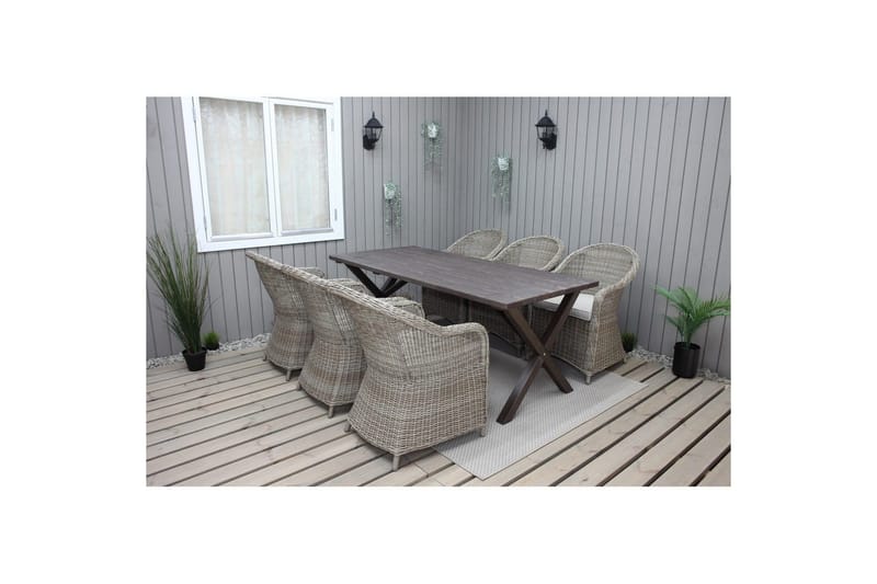 Udendørs møbelgruppe 190 cm Bord & 6 Belize naturlige stole Brun - Brun - Havemøbler - Udendørsgruppe - Havesæt