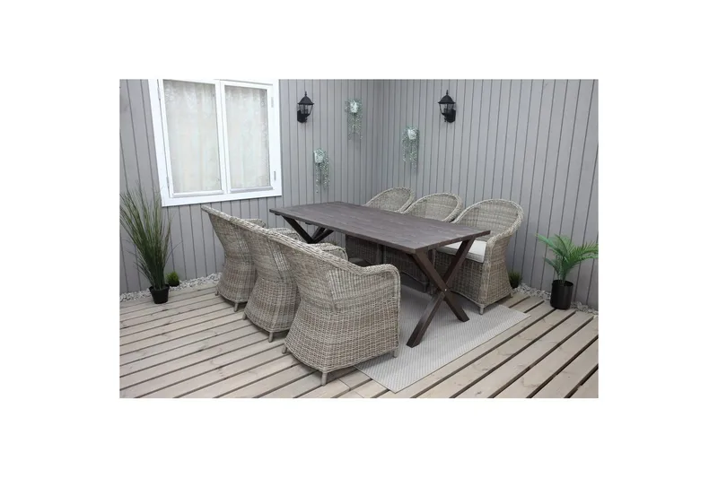 Udendørs møbelgruppe 190 cm Bord & 6 Belize naturlige stole Brun - Brun - Havemøbler - Udendørsgruppe - Havesæt