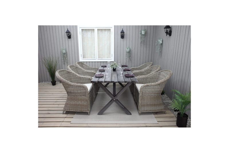 Udendørs møbelgruppe 190 cm Bord & 6 Belize naturlige stole Grå - Grå - Havemøbler - Udendørsgruppe - Havesæt
