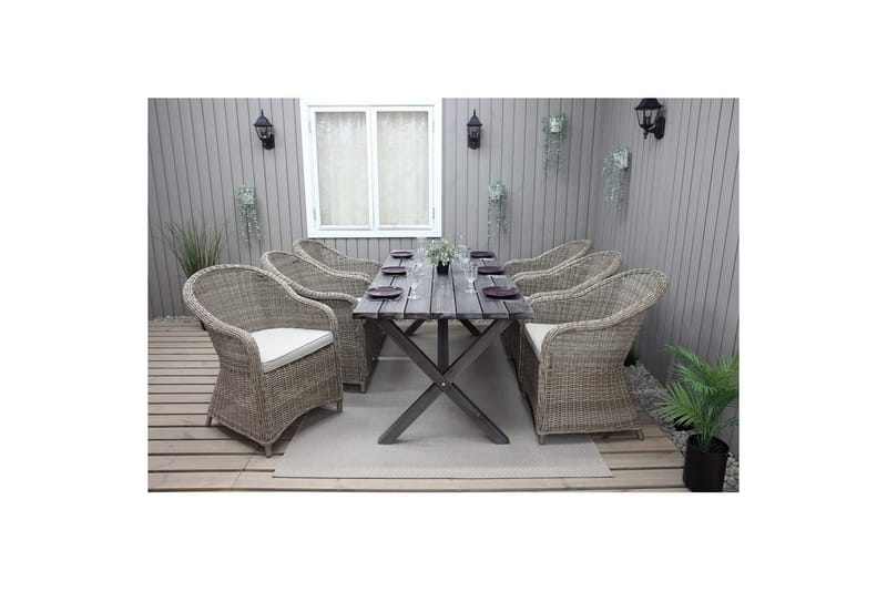 Udendørs møbelgruppe 190 cm Bord & 6 Belize naturlige stole Grå - Grå - Havemøbler - Udendørsgruppe - Havesæt