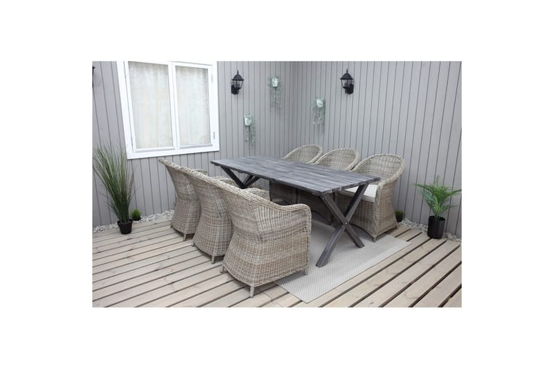 Udendørs møbelgruppe 190 cm Bord & 6 Belize naturlige stole Grå - Grå - Havemøbler - Udendørsgruppe - Havesæt