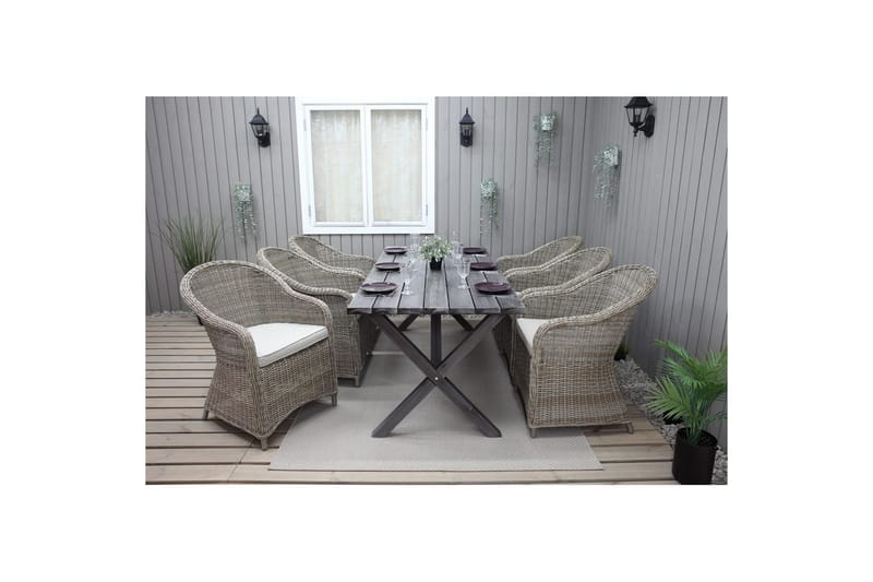 Udendørs møbelgruppe 190 cm Bord & 6 Belize naturlige stole Grå - Grå - Havemøbler - Udendørsgruppe - Havesæt