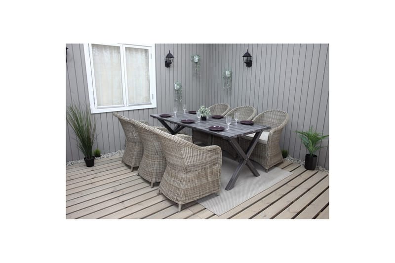 Udendørs møbelgruppe 190 cm Bord & 6 Belize naturlige stole Grå - Grå - Havemøbler - Udendørsgruppe - Havesæt