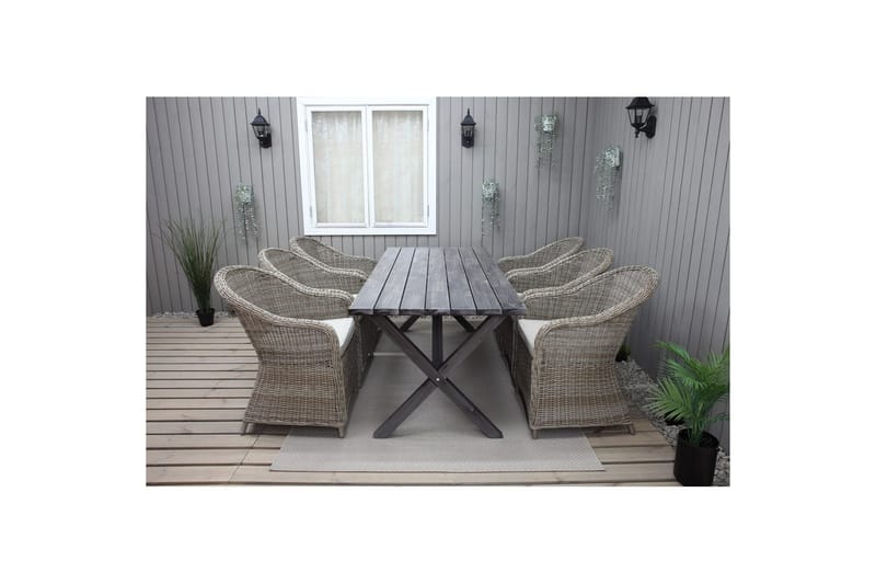 Udendørs møbelgruppe 190 cm Bord & 6 Belize naturlige stole Grå - Grå - Havemøbler - Udendørsgruppe - Havesæt
