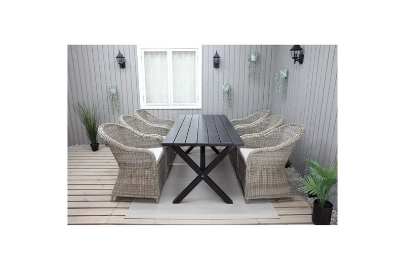 Udendørs møbelgruppe 190 cm Bord & 6 Belize naturlige stole Sort - Sort - Havemøbler - Udendørsgruppe - Havesæt