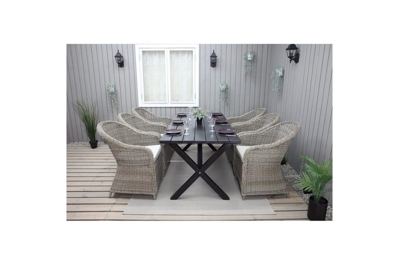 Udendørs møbelgruppe 190 cm Bord & 6 Belize naturlige stole Sort - Sort - Havemøbler - Udendørsgruppe - Havesæt