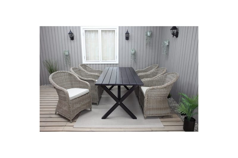 Udendørs møbelgruppe 190 cm Bord & 6 Belize naturlige stole Sort - Sort - Havemøbler - Udendørsgruppe - Havesæt