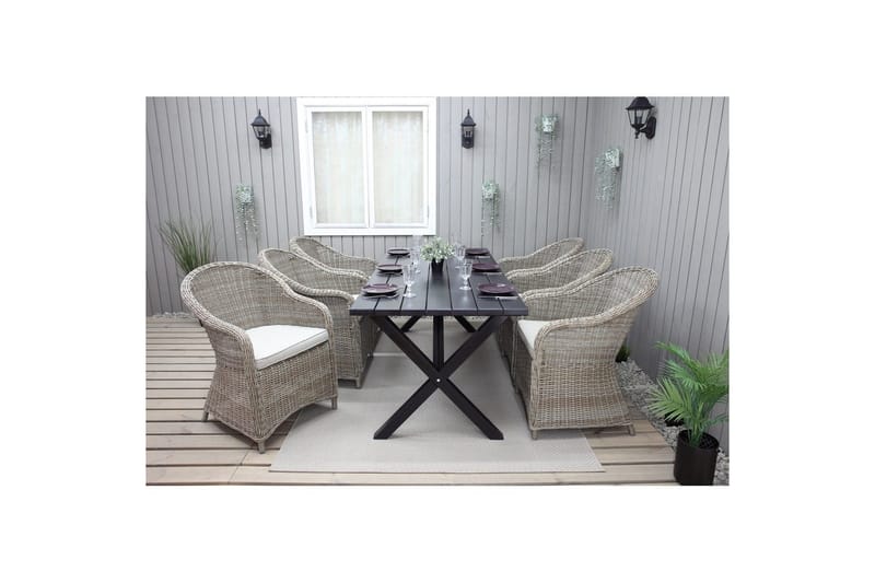 Udendørs møbelgruppe 190 cm Bord & 6 Belize naturlige stole Sort - Sort - Havemøbler - Udendørsgruppe - Havesæt
