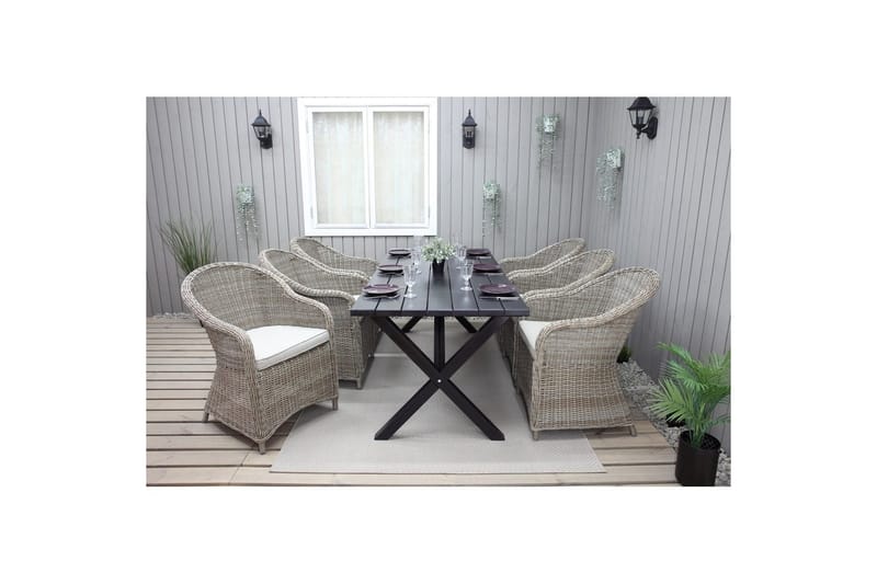 Udendørs møbelgruppe 190 cm Bord & 6 Belize naturlige stole Sort - Sort - Havemøbler - Udendørsgruppe - Havesæt