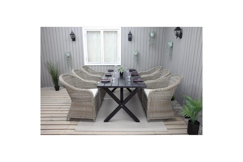 Udendørs møbelgruppe 190 cm Bord & 6 Belize naturlige stole Sort - Sort - Havemøbler - Udendørsgruppe - Havesæt