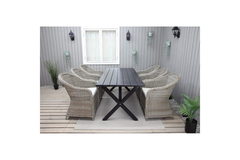 Udendørs møbelgruppe 190 cm Bord & 6 Belize naturlige stole Sort - Sort - Havemøbler - Udendørsgruppe - Havesæt