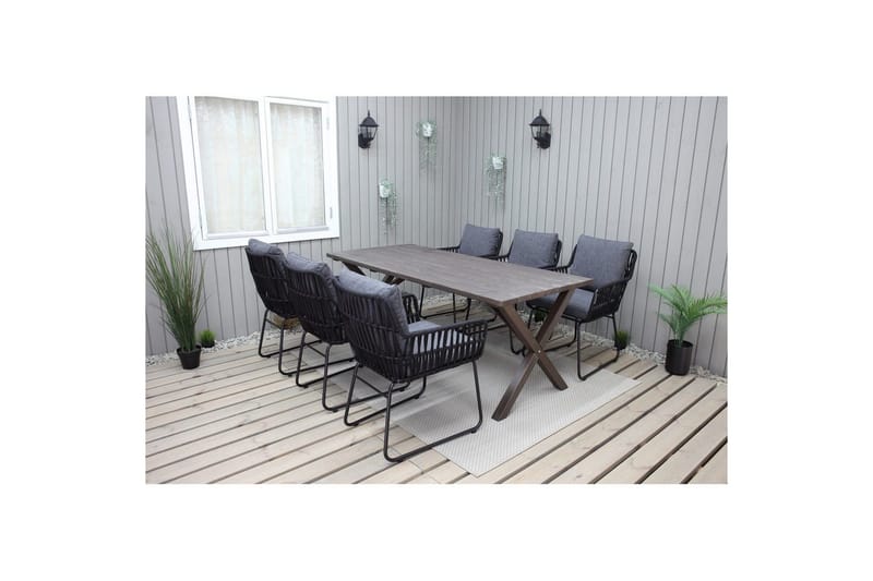 Udendørs møbelgruppe 190 cm Bord & 6 Levanto grå stole Brun, Brun