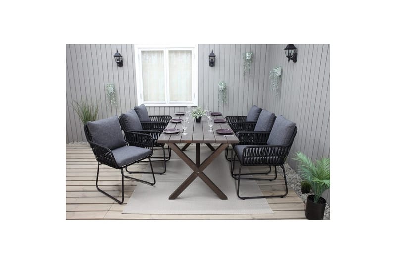Udendørs møbelgruppe 190 cm Bord & 6 Levanto grå stole Brun - Brun - Havemøbler - Udendørsgruppe - Havesæt