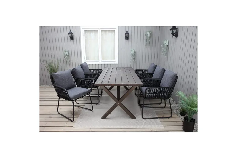 Udendørs møbelgruppe 190 cm Bord & 6 Levanto grå stole Brun - Brun - Havemøbler - Udendørsgruppe - Havesæt