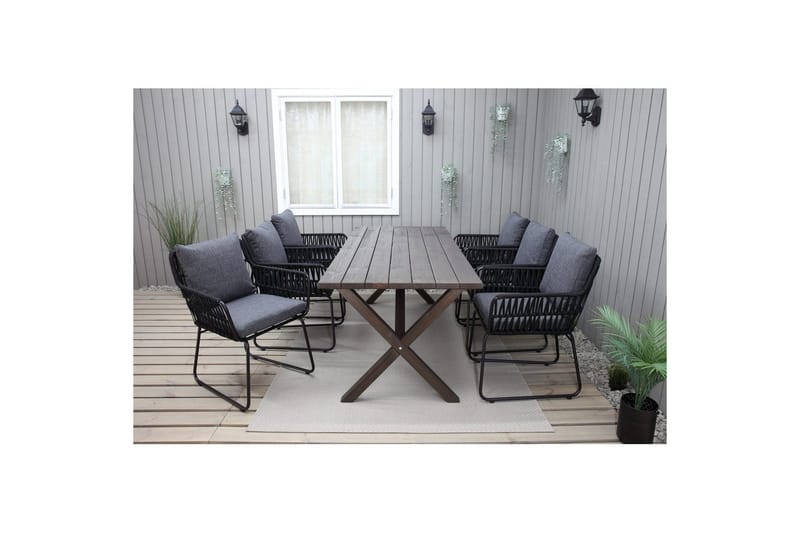 Udendørs møbelgruppe 190 cm Bord & 6 Levanto grå stole Brun - Brun - Havemøbler - Udendørsgruppe - Havesæt