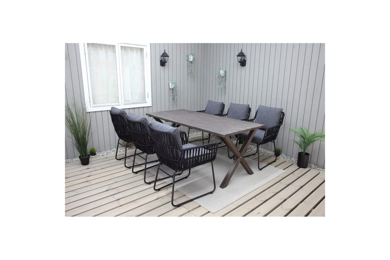Udendørs møbelgruppe 190 cm Bord & 6 Levanto grå stole Brun - Brun - Havemøbler - Udendørsgruppe - Havesæt