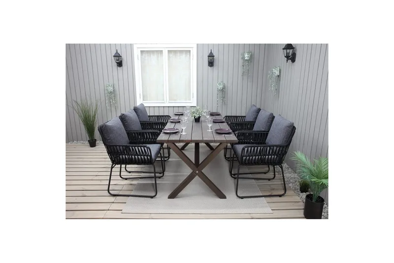 Udendørs møbelgruppe 190 cm Bord & 6 Levanto grå stole Brun - Brun - Havemøbler - Udendørsgruppe - Havesæt
