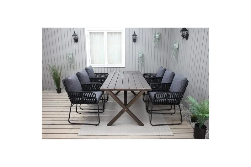 Udendørs møbelgruppe 190 cm Bord & 6 Levanto grå stole Brun - Brun - Havemøbler - Udendørsgruppe - Havesæt