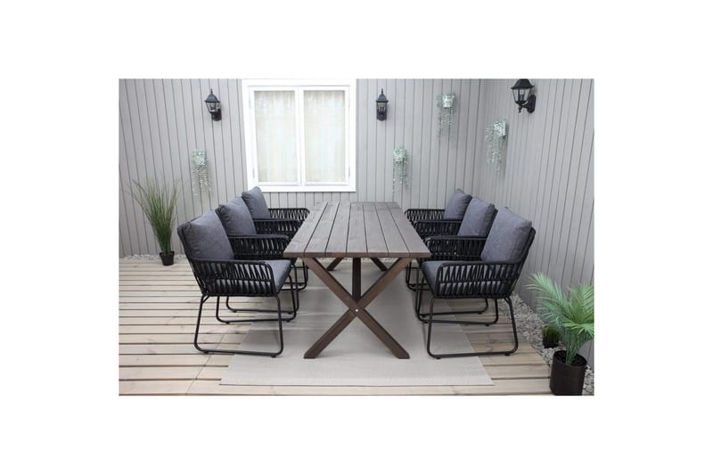 Udendørs møbelgruppe 190 cm Bord & 6 Levanto grå stole Brun - Brun - Havemøbler - Udendørsgruppe - Havesæt