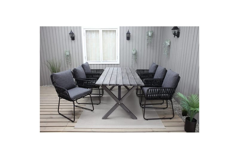 Udendørs møbelgruppe 190 cm Bord & 6 Levanto grå stole Grå - Grå - Havemøbler - Udendørsgruppe - Havesæt