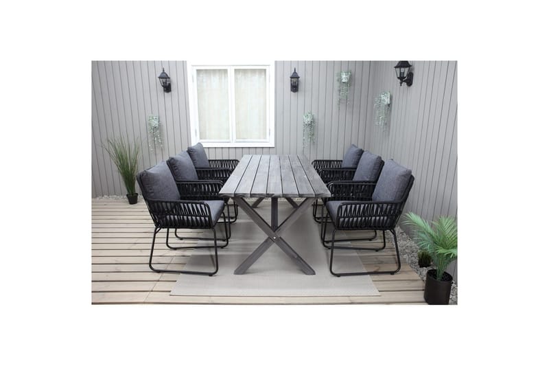 Udendørs møbelgruppe 190 cm Bord & 6 Levanto grå stole Grå - Grå - Havemøbler - Udendørsgruppe - Havesæt