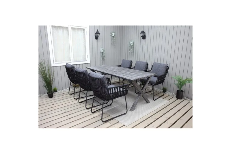 Udendørs møbelgruppe 190 cm Bord & 6 Levanto grå stole Grå - Grå - Havemøbler - Udendørsgruppe - Havesæt