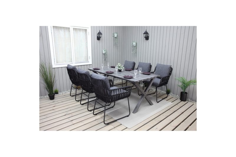 Udendørs møbelgruppe 190 cm Bord & 6 Levanto grå stole Grå - Grå - Havemøbler - Udendørsgruppe - Havesæt