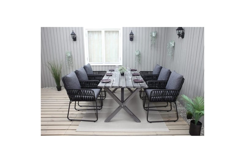 Udendørs møbelgruppe 190 cm Bord & 6 Levanto grå stole Grå - Grå - Havemøbler - Udendørsgruppe - Havesæt