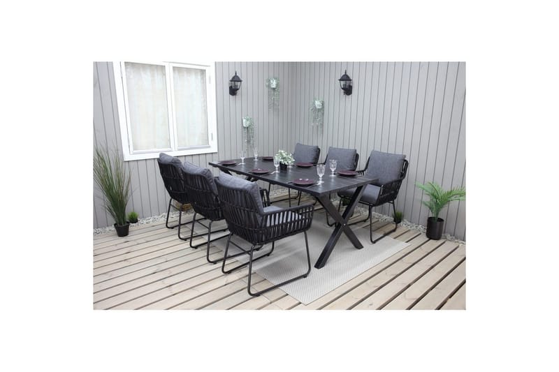 Udendørs møbelgruppe 190 cm Bord & 6 Levanto grå stole Sort - Sort - Havemøbler - Udendørsgruppe - Havesæt