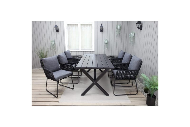 Udendørs møbelgruppe 190 cm Bord & 6 Levanto grå stole Sort - Sort - Havemøbler - Udendørsgruppe - Havesæt