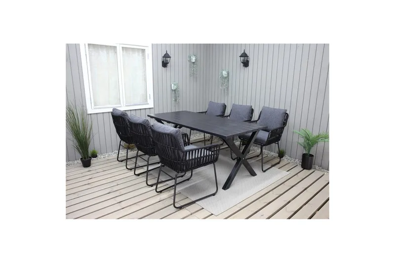 Udendørs møbelgruppe 190 cm Bord & 6 Levanto grå stole Sort - Sort - Havemøbler - Udendørsgruppe - Havesæt