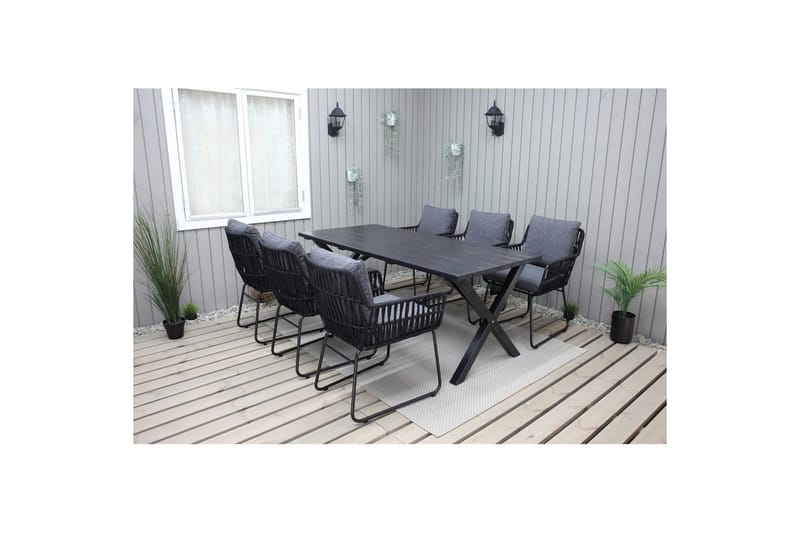 Udendørs møbelgruppe 190 cm Bord & 6 Levanto grå stole Sort, Sort