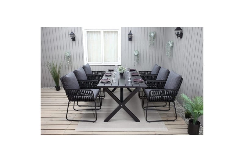 Udendørs møbelgruppe 190 cm Bord & 6 Levanto grå stole Sort - Sort - Havemøbler - Udendørsgruppe - Havesæt
