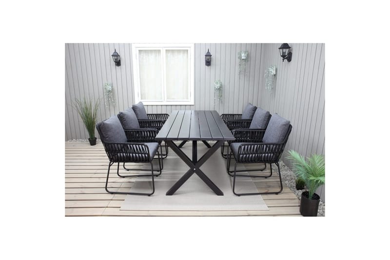 Udendørs møbelgruppe 190 cm Bord & 6 Levanto grå stole Sort - Sort - Havemøbler - Udendørsgruppe - Havesæt