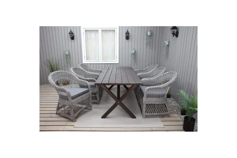 Udendørs møbelgruppe 190 cm Bord & 6 Merida grå stole Brun - Brun - Havemøbler - Udendørsgruppe - Havesæt