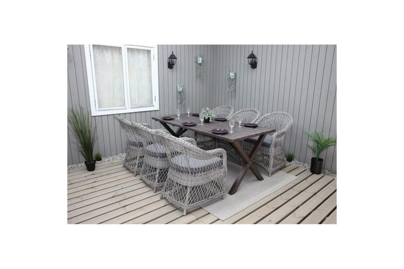 Udendørs møbelgruppe 190 cm Bord & 6 Merida grå stole Brun - Brun - Havemøbler - Udendørsgruppe - Havesæt