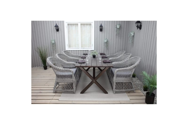 Udendørs møbelgruppe 190 cm Bord & 6 Merida grå stole Brun - Brun - Havemøbler - Udendørsgruppe - Havesæt