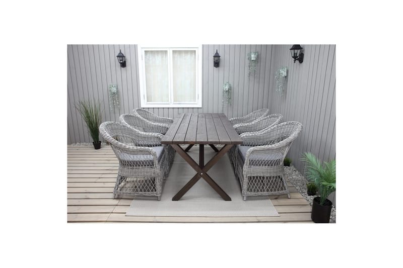 Udendørs møbelgruppe 190 cm Bord & 6 Merida grå stole Brun - Brun - Havemøbler - Udendørsgruppe - Havesæt
