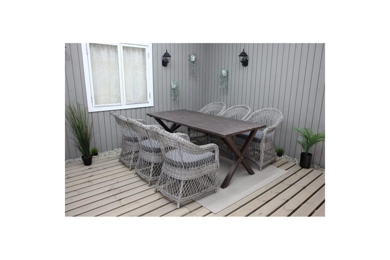 Udendørs møbelgruppe 190 cm Bord & 6 Merida grå stole Brun - Brun - Havemøbler - Udendørsgruppe - Havesæt