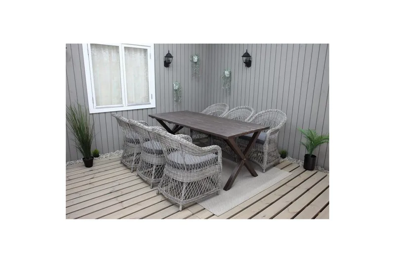 Udendørs møbelgruppe 190 cm Bord & 6 Merida grå stole Brun - Brun - Havemøbler - Udendørsgruppe - Havesæt