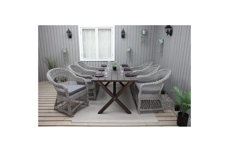 Udendørs møbelgruppe 190 cm Bord & 6 Merida grå stole Brun - Brun - Havemøbler - Udendørsgruppe - Havesæt