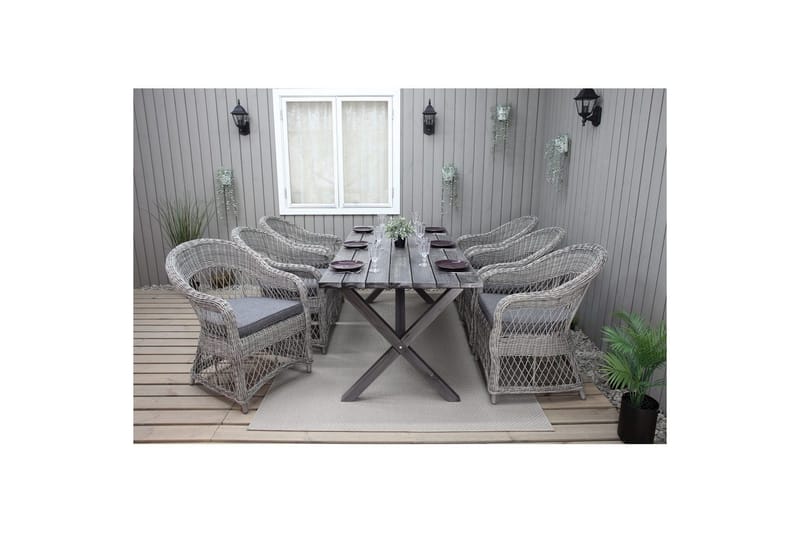 Udendørs møbelgruppe 190 cm Bord & 6 Merida grå stole Grå - Grå - Havemøbler - Udendørsgruppe - Havesæt