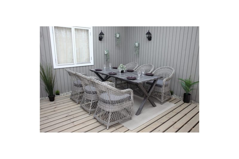 Udendørs møbelgruppe 190 cm Bord & 6 Merida grå stole Grå - Grå - Havemøbler - Udendørsgruppe - Havesæt