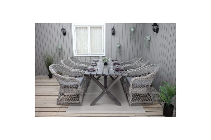 Udendørs møbelgruppe 190 cm Bord & 6 Merida grå stole Grå - Grå - Havemøbler - Udendørsgruppe - Havesæt