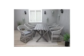 Udendørs møbelgruppe 190 cm Bord & 6 Merida grå stole Grå - Grå - Havemøbler - Udendørsgruppe - Havesæt