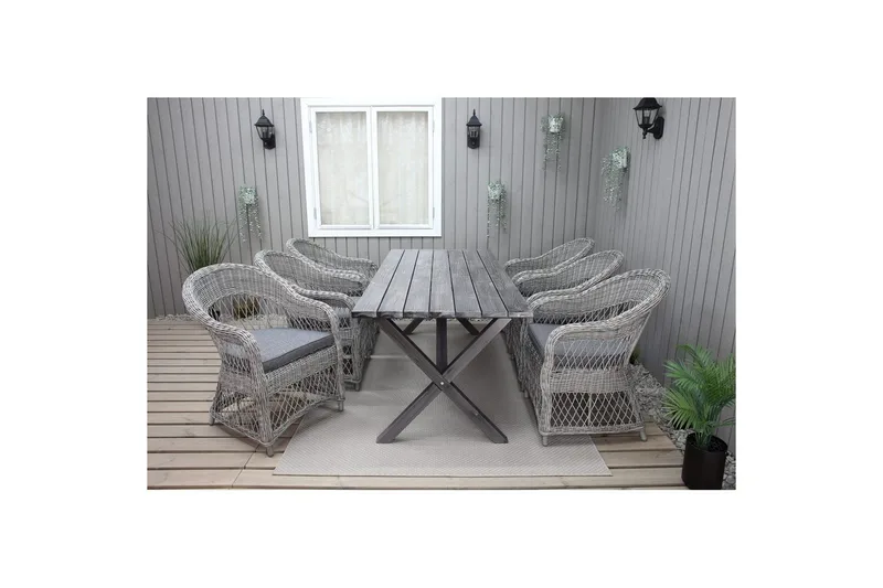 Udendørs møbelgruppe 190 cm Bord & 6 Merida grå stole Grå - Grå - Havemøbler - Udendørsgruppe - Havesæt
