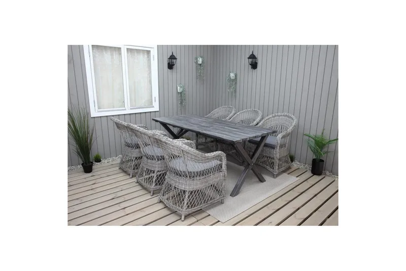 Udendørs møbelgruppe 190 cm Bord & 6 Merida grå stole Grå - Grå - Havemøbler - Udendørsgruppe - Havesæt